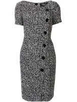 Paule Ka Asymmetric Button Detail Tweed Dress In Black