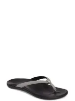 Olukai 'ho Opio' Flip Flop In Cooler Grey Black Faux Leather