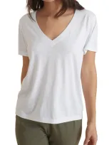 Marine Layer Striped V-neck Boyfriend T-shirt In White