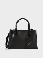 Charles & Keith Double Top Handle Structured Bag In Ultra-matte Black