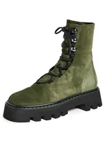 Nicholas Kirkwood Pearlogy Suede Combat Boots In Myg Military Green