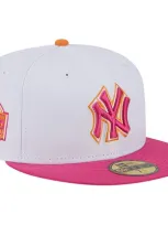 New Era Men's  White, Pink New York Yankees Old Yankee Stadium 59fifty Fitted Hat In White,pink