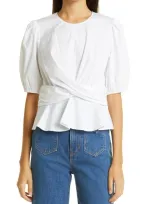 Veronica Beard Arvilla Crisscross Short-sleeve Peplum Top In White