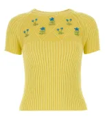 Cormio Diamond Cotton Blend Knit Lurex Sweater In Yellow