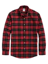 Brooks Brothers Plaid Cotton Flannel Button-down Sport Shirt In Red