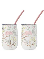 Cambridge 16 oz Floral Insulated Wine Tumbler, Set Of 2 In Ivory