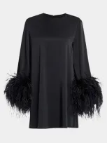 Lapointe Double-face Satin Shift Dress With Ostrich Feathers In Black