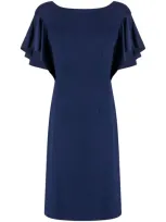 Paule Ka Draped-detail Satin-finish Dress In Blue