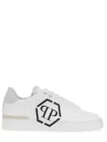 Philipp Plein Low Top Leather Sneakers With Logo Detailing In White