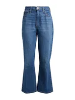 Frame Le High 'n' Tight Cropped Distressed High-rise Bootcut Jeans In Blue