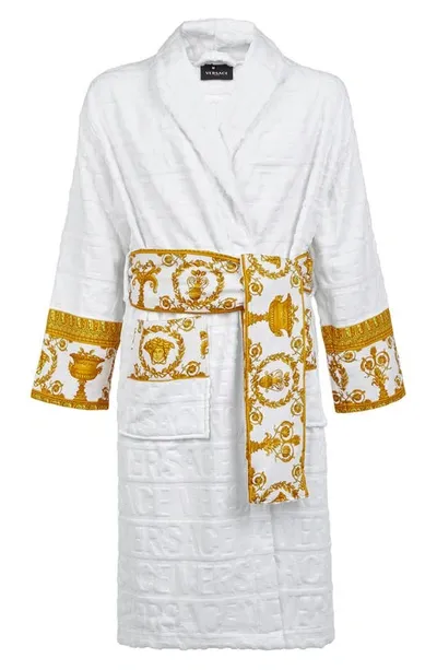 Versace Men's Logo Baroque Bathrobe In White