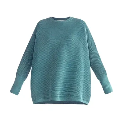 Paisie Ribbed Jumper With Side Splits In Teal