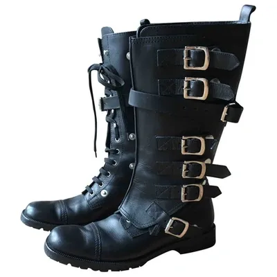 Pre-owned Dolce & Gabbana Leather Biker Boots In Black