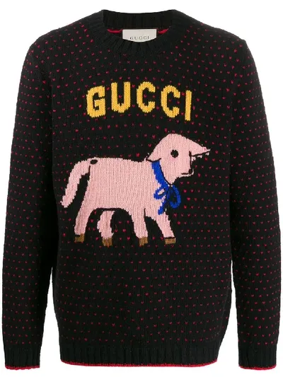 Gucci Lamb Intarsia Jumper In Black