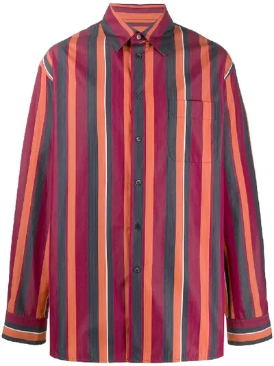 Marni Striped Oversized Shirt In Brown