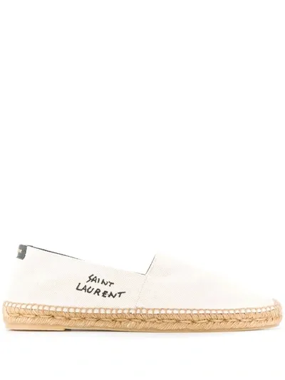 Saint Laurent Embroidered Logo Espadrilles In White Black