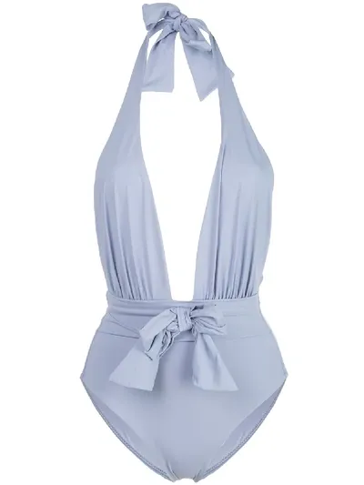 Weworewhat Brooklyn Waist Tie Swimsuit In Blau