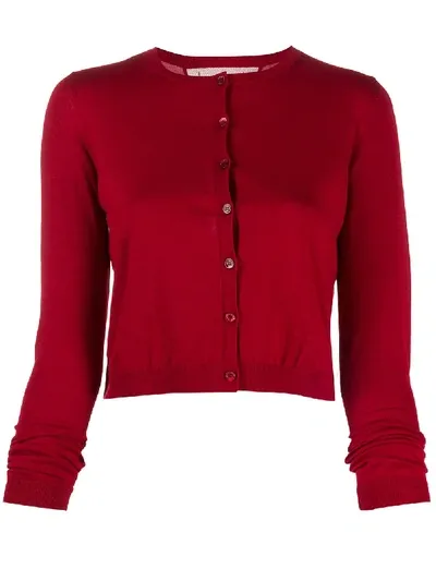 Red Valentino Cropped Knitted Cardigan In Red