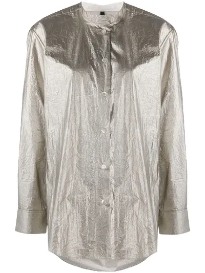 Sara Lanzi Metallic Mandarin Collar Shirt In Silver