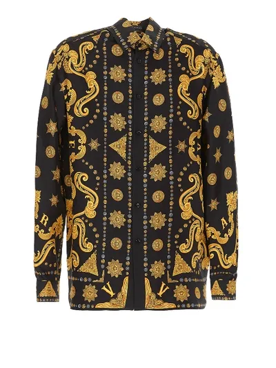 Versace Men's Baroque-print Silk Sport Shirt In Black