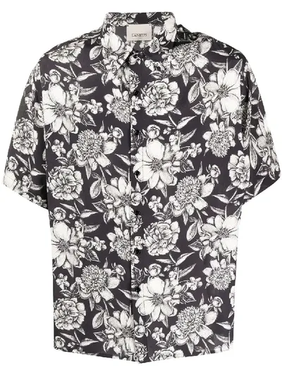 Laneus Floral-print Short Sleeved Shirt In Black