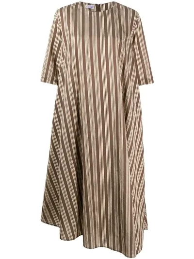 Brunello Cucinelli Striped Shift Midi Dress In Brown