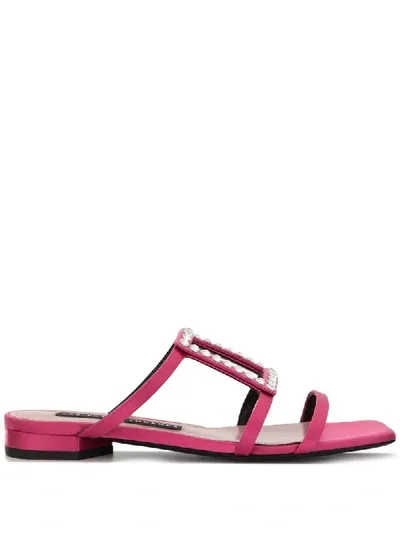 Les Petits Joueurs Hoya Flat Satin Slides In Pink