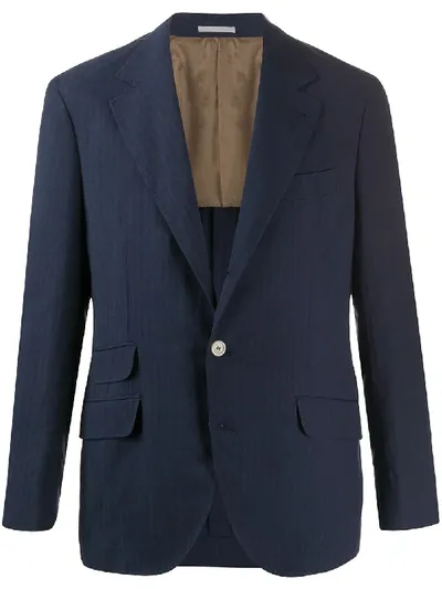 Brunello Cucinelli Single Breasted Stripe Blazer In Blue