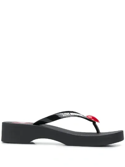 Love Moschino Heart Patch Flip-flops In Black