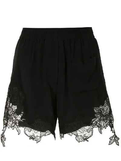 Vera Wang Scalloped Lace Silk Boxer Shorts In Black