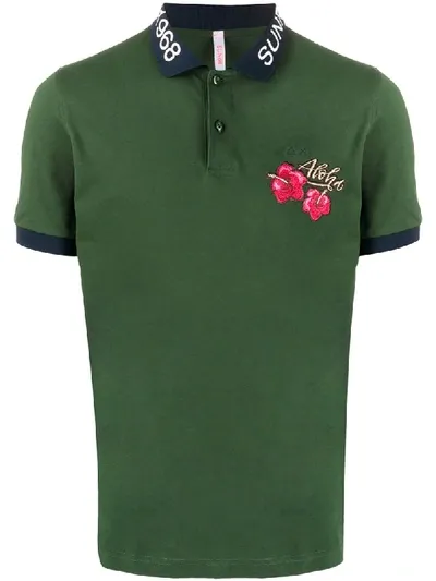 Sun 68 Embroidered Polo Shirt In Green