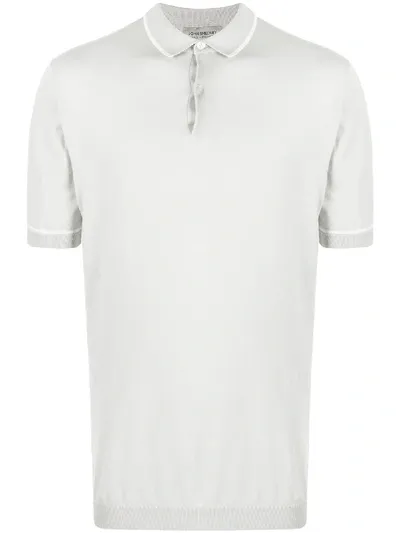 John Smedley Stripe Detail Polo Shirt In Grey