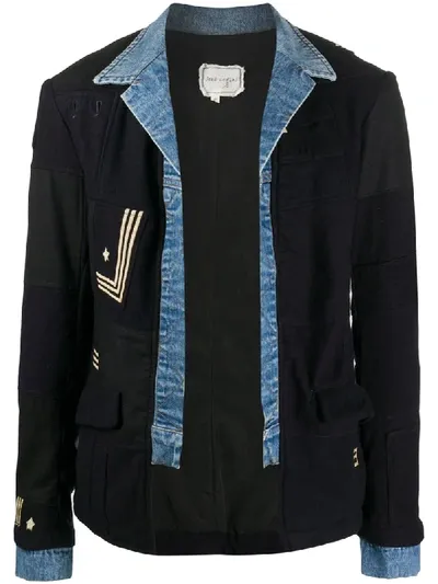 Greg Lauren Embroidered Denim-trimmed Jacket In Black