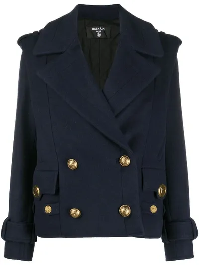 Balmain Double-breasted Military Jacket In Blue