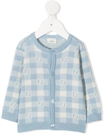 Fendi Babies' Ff Motif Checked Cardigan In Blue