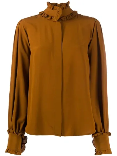 Victoria Beckham Ruffle-trimmed Blouse In Brown