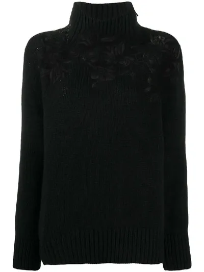 Ermanno Scervino Lace Inserts Cashmere Jumper In Black