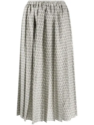 Sara Lanzi Printed Pleat Midi Skirt In White