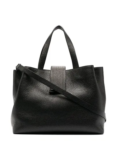 Fabiana Filippi Leather Tote Bag With Folder Clasp In Black