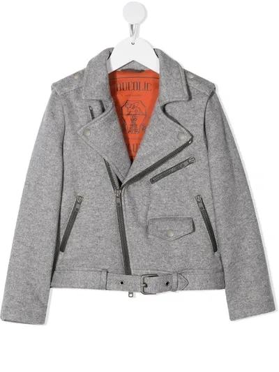 Brunello Cucinelli Kids' Off-centre Biker Jacket In Grey