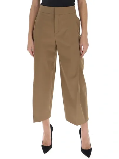 Chloé Khaki Cropped Trousers In Beige