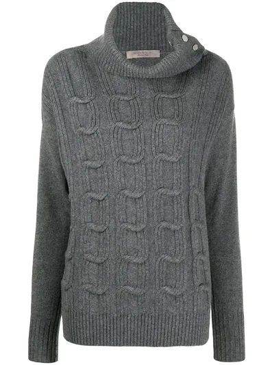 D-exterior Button-neck Knitted Jumper In Grey