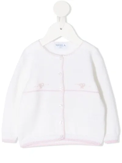 Siola Babies' Purl-knit Embroidered Cardigan In White