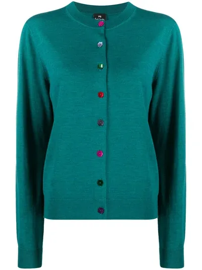 Ps By Paul Smith Floral Buttons Cardigan In Green