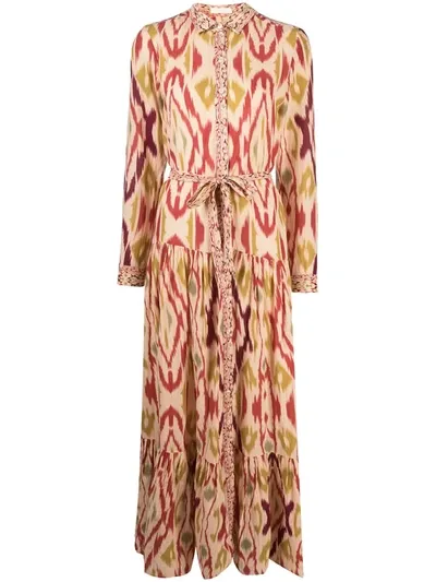 Mes Demoiselles Abstract Print Maxi Shirt Dress In Pink