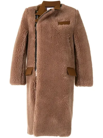 Sacai Wool Shearling Coat In Brown