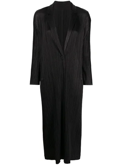 Issey Miyake Pleated Long Line Jacket In Black