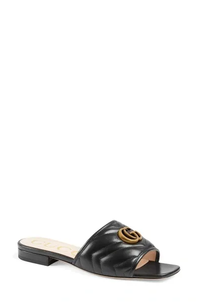 Gucci Jolie Logo-embellished Quilted Leather Slides In Nero