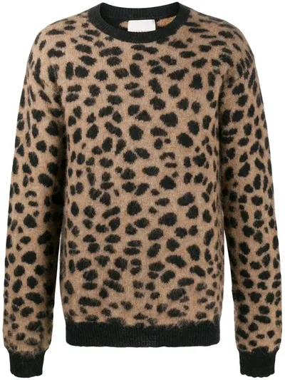 Laneus Cheetah-spot Jacquard Knit Jumper In Brown