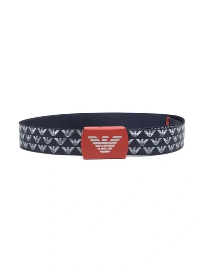 Emporio Armani Babies' Monogram Print Belt In Blue